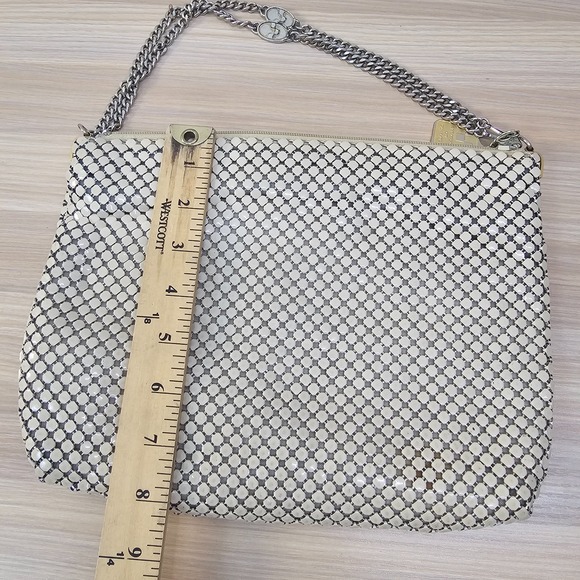Vintage Metal Mesh Clutch Purse Silver Gold Chain Strap Cream Cocktail Bag Glam